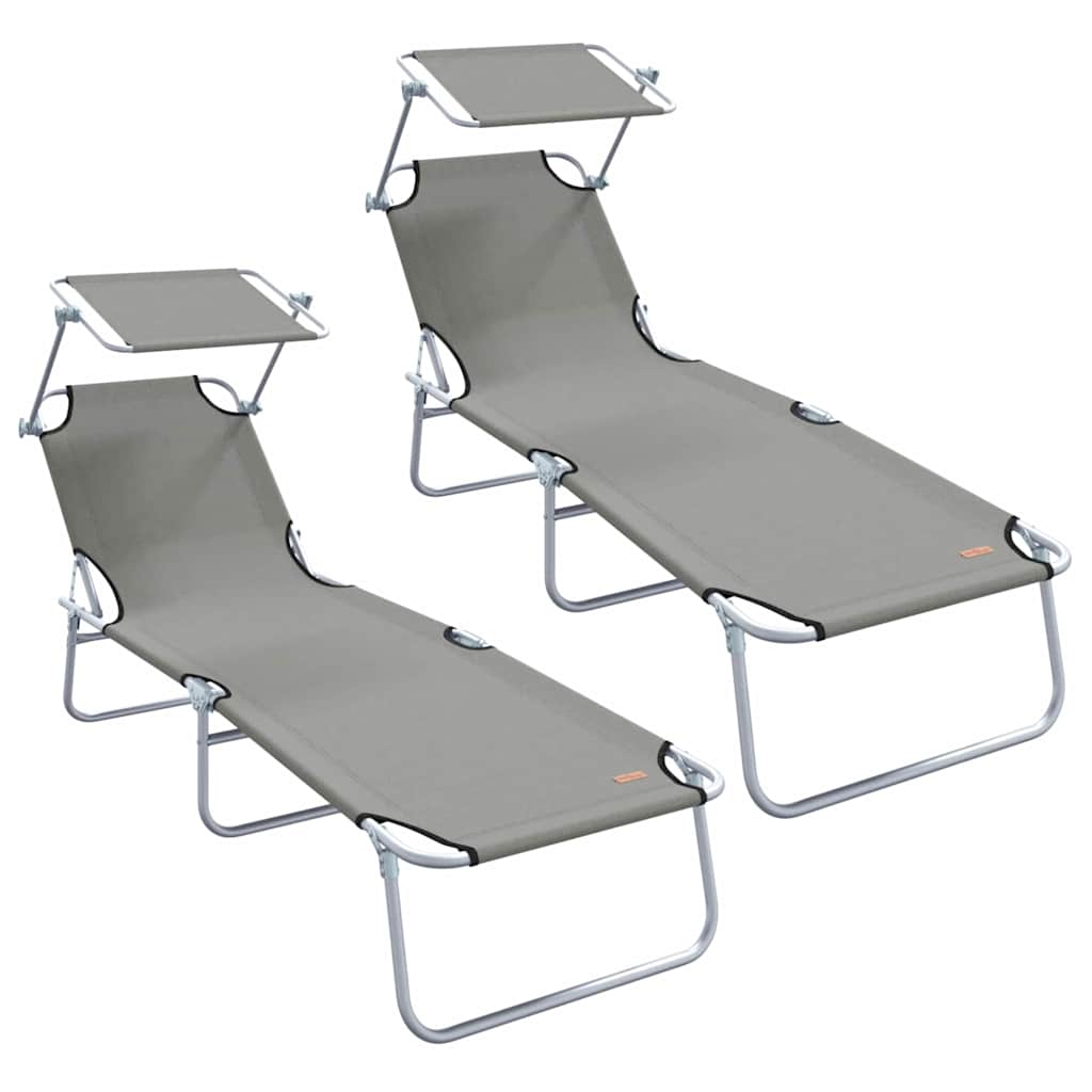Sun Lounger Folding 2-person 2 pcs Grey 58 x 188 x 77cm Fabric