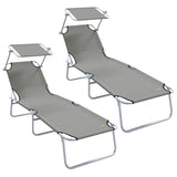 Sun Lounger Folding 2-person 2 pcs Grey 58 x 188 x 77cm Fabric