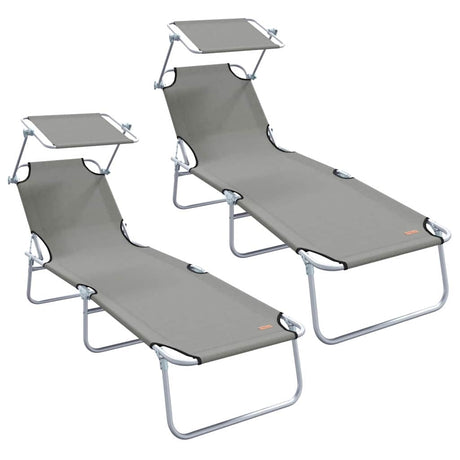 Sun Lounger Folding 2-person 2 pcs Grey 58 x 188 x 77cm Fabric