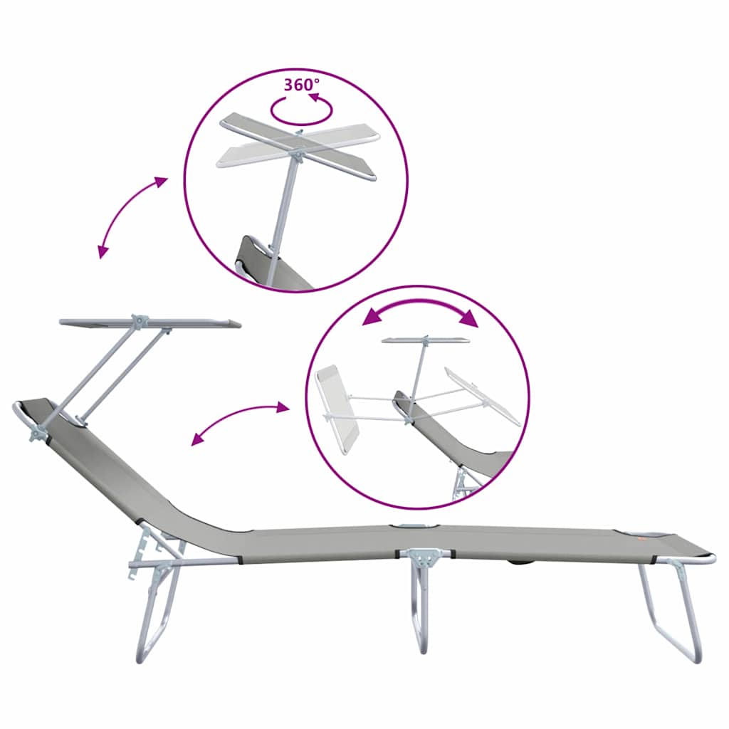Sun Lounger Folding 2-person 2 pcs Grey 58 x 188 x 77cm Fabric