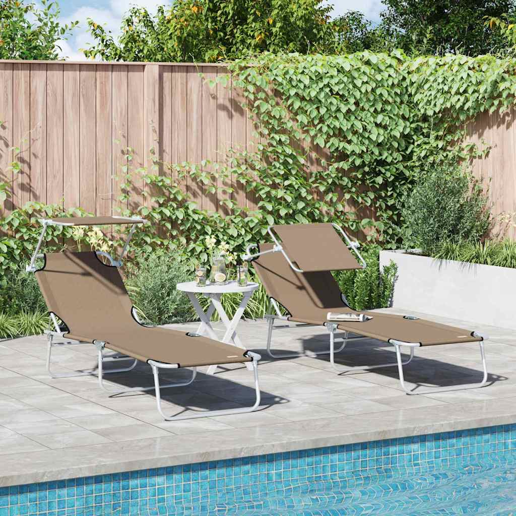 Sun Lounger Folding 2-person 2 pcs Taupe 58 x 188 x 77cm Fabric