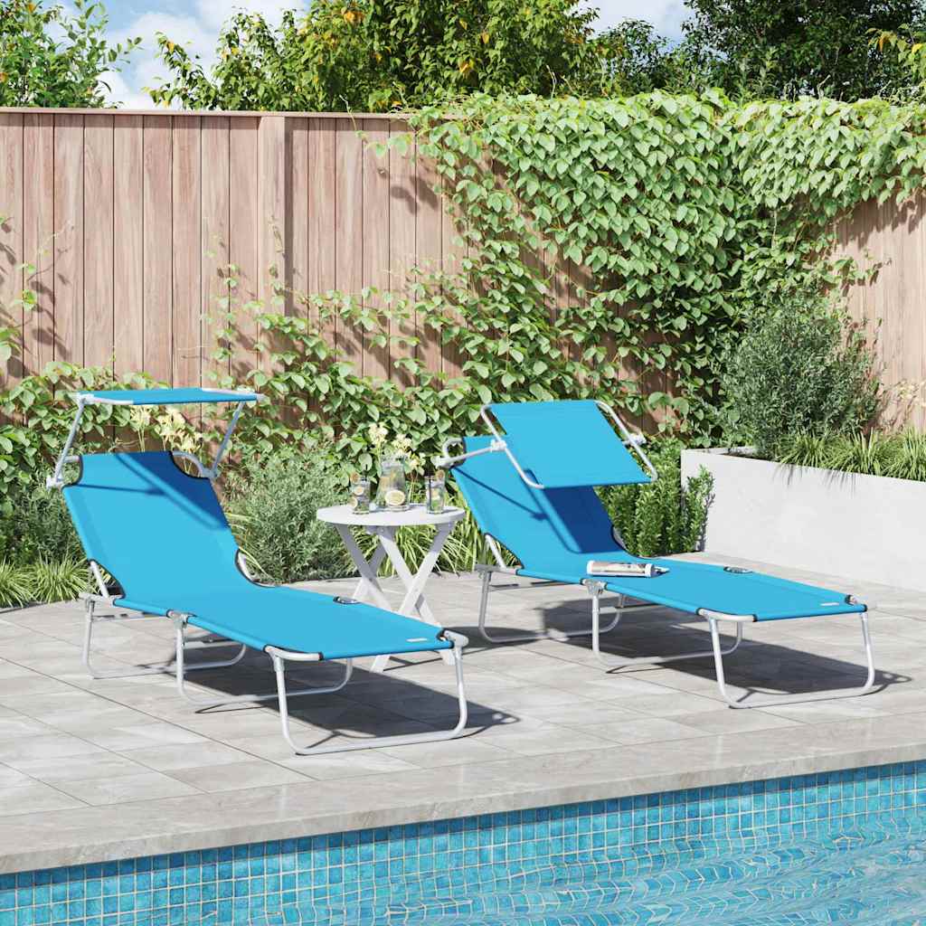Sun Lounger Folding 2-person 2 pcs Blue 58 x 188 x 77cm Fabric