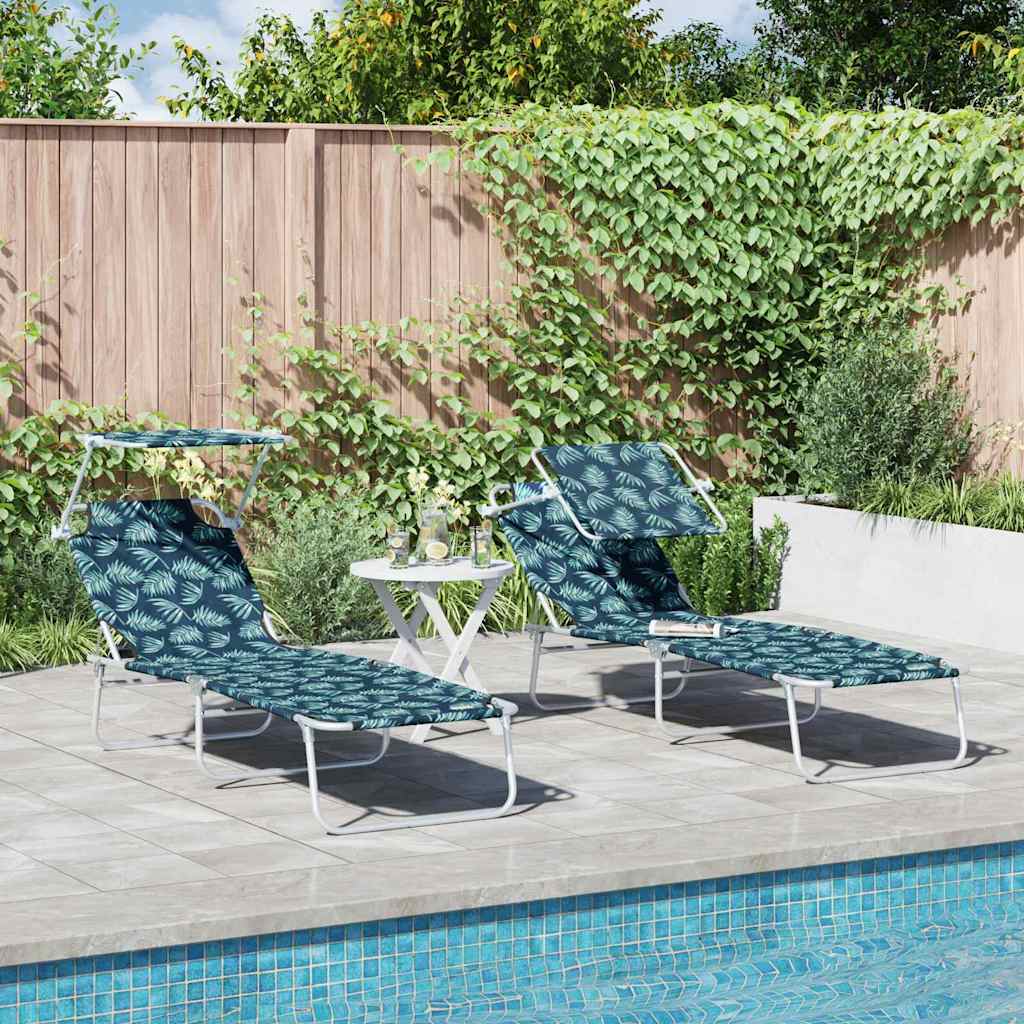 Sun Lounger Folding 2-person 2 pcs Green 58 x 188 x 77cm Fabric