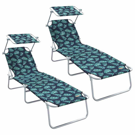 Sun Lounger Folding 2-person 2 pcs Green 58 x 188 x 77cm Fabric