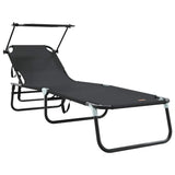 Folding Sun Lounger Folding Black 56 x 190 x 81cm Fabric