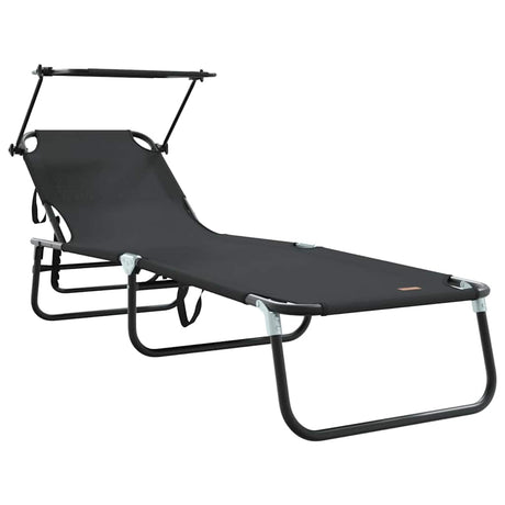 Folding Sun Lounger Folding Black 56 x 190 x 81cm Fabric