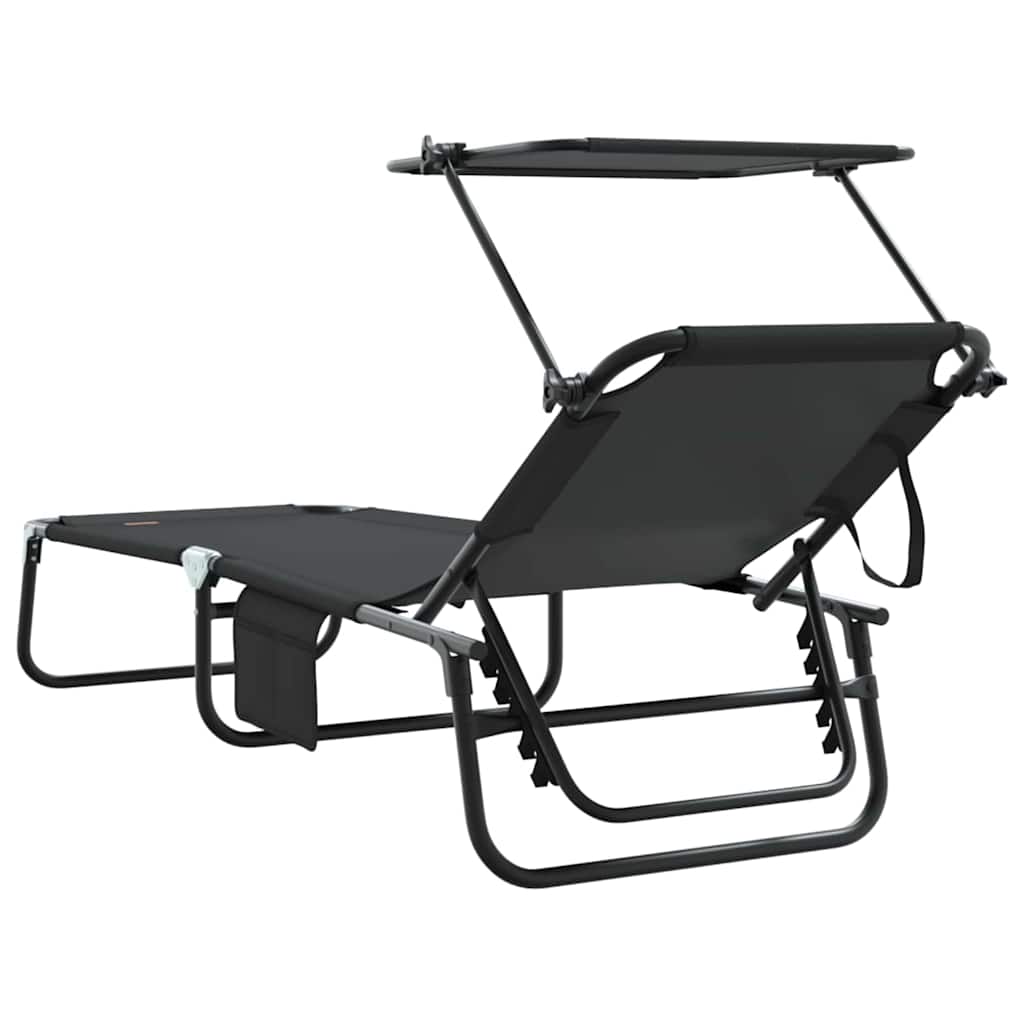 Folding Sun Lounger Folding Black 56 x 190 x 81cm Fabric