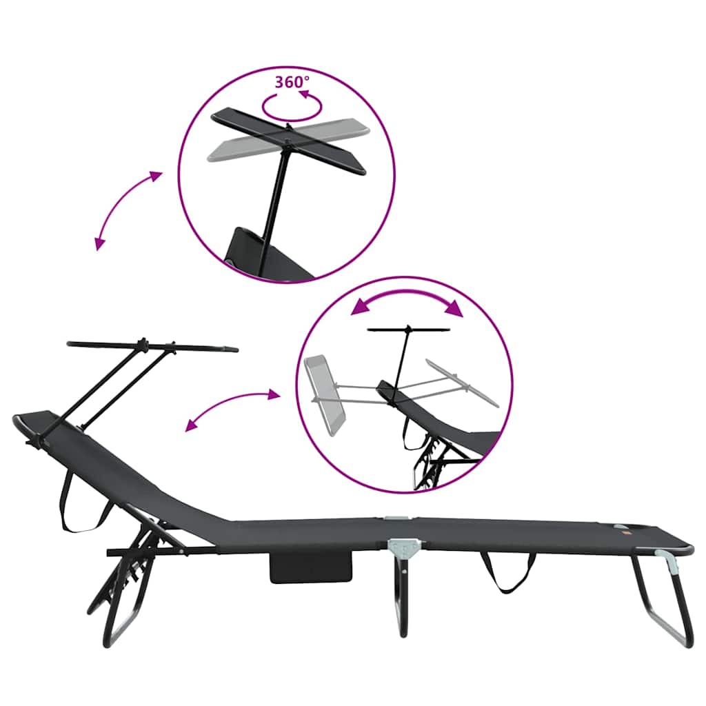 Folding Sun Lounger Folding Black 56 x 190 x 81cm Fabric