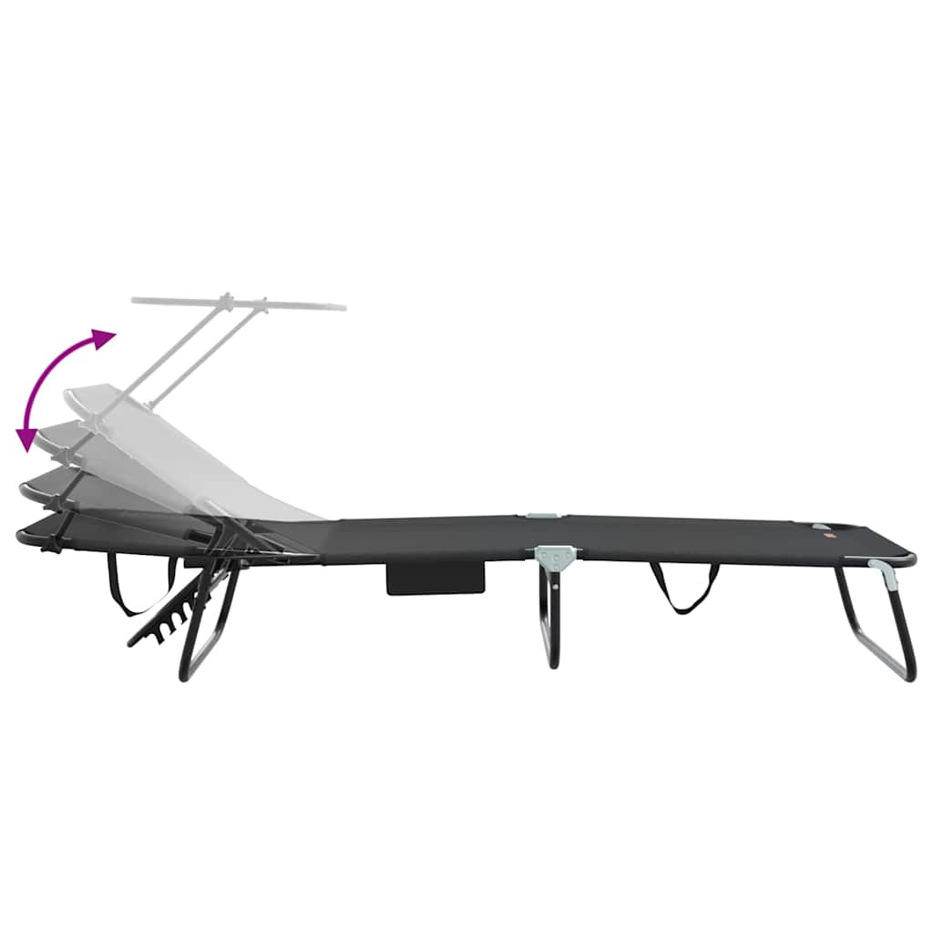 Folding Sun Lounger Folding Black 56 x 190 x 81cm Fabric