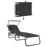 Folding Sun Lounger Folding Black 56 x 190 x 81cm Fabric