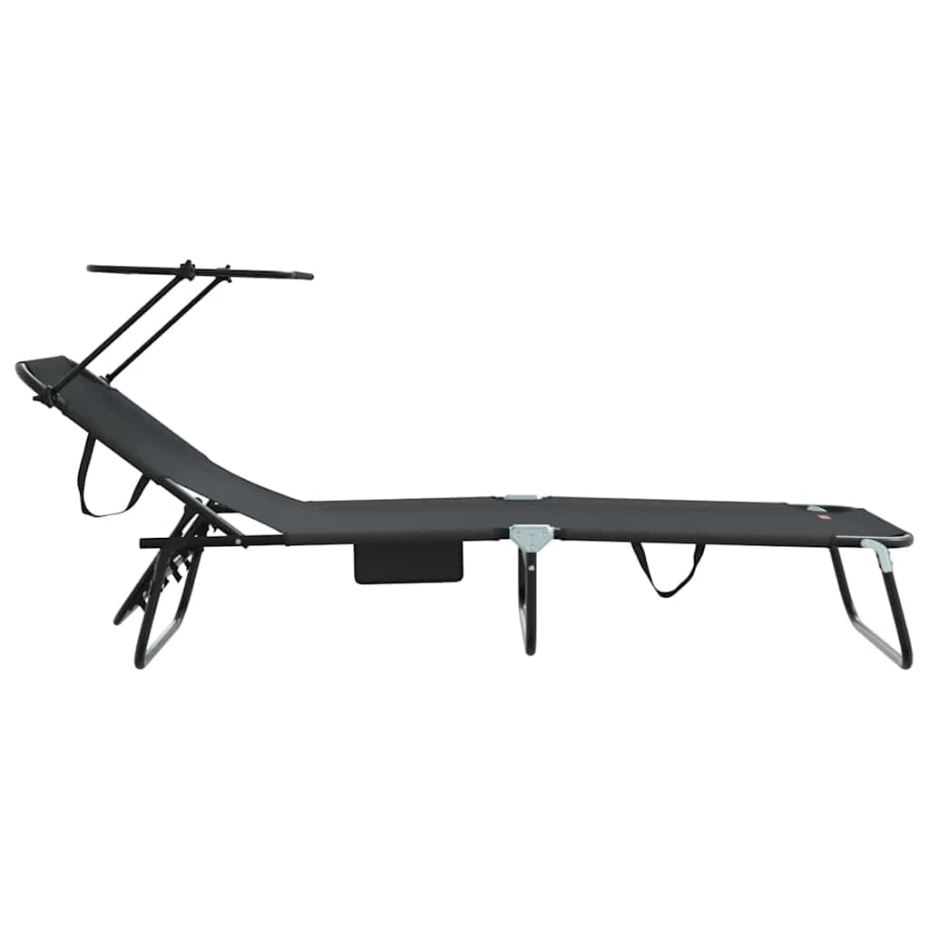 Folding Sun Lounger Folding Black 56 x 190 x 81cm Fabric