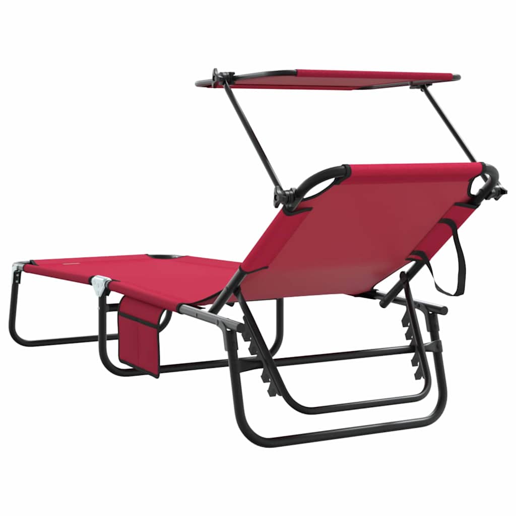 Folding Sun Lounger Folding 1-person Red 56 x 190 x 81cm Fabric