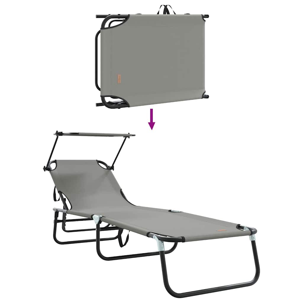 Folding Sun Lounger Folding Grey 56 x 190 x 81cm Fabric