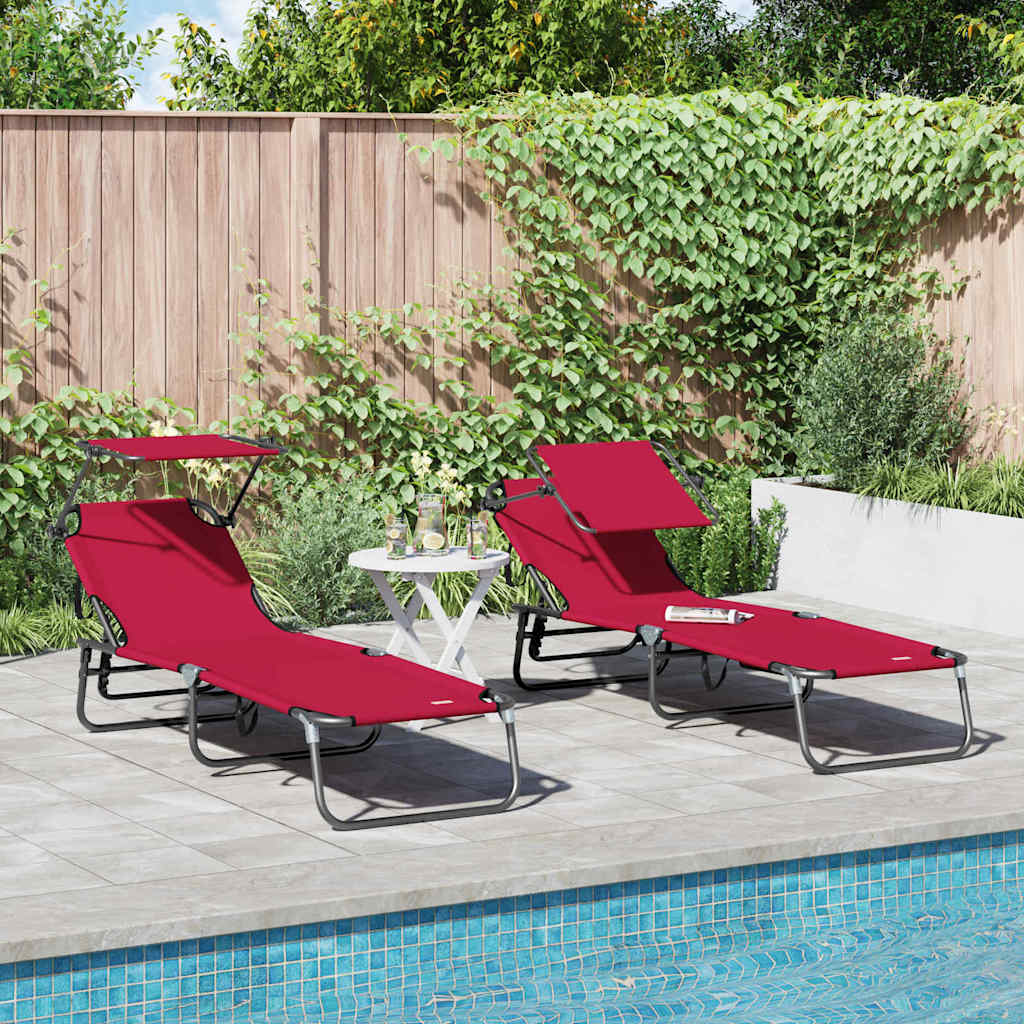 Folding Sun Lounger Folding 2 pcs Red 56 x 190 x 81cm Fabric