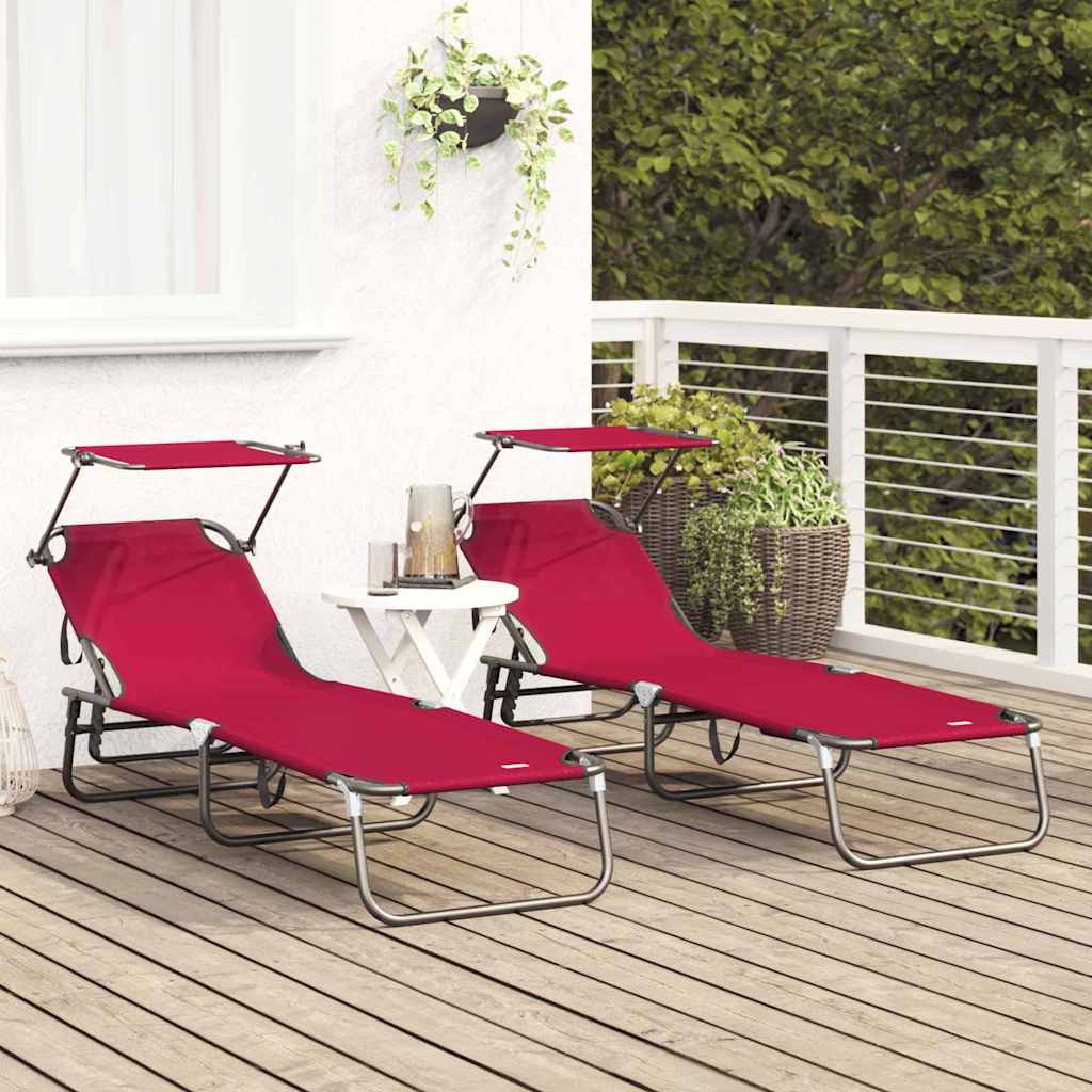 Folding Sun Lounger Folding 2 pcs Red 56 x 190 x 81cm Fabric
