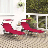 Folding Sun Lounger Folding 2 pcs Red 56 x 190 x 81cm Fabric