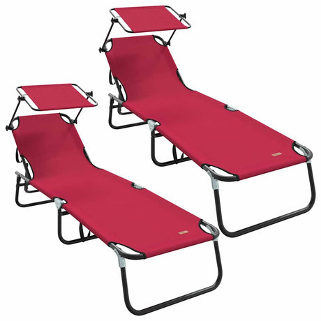 Folding Sun Lounger Folding 2 pcs Red 56 x 190 x 81cm Fabric