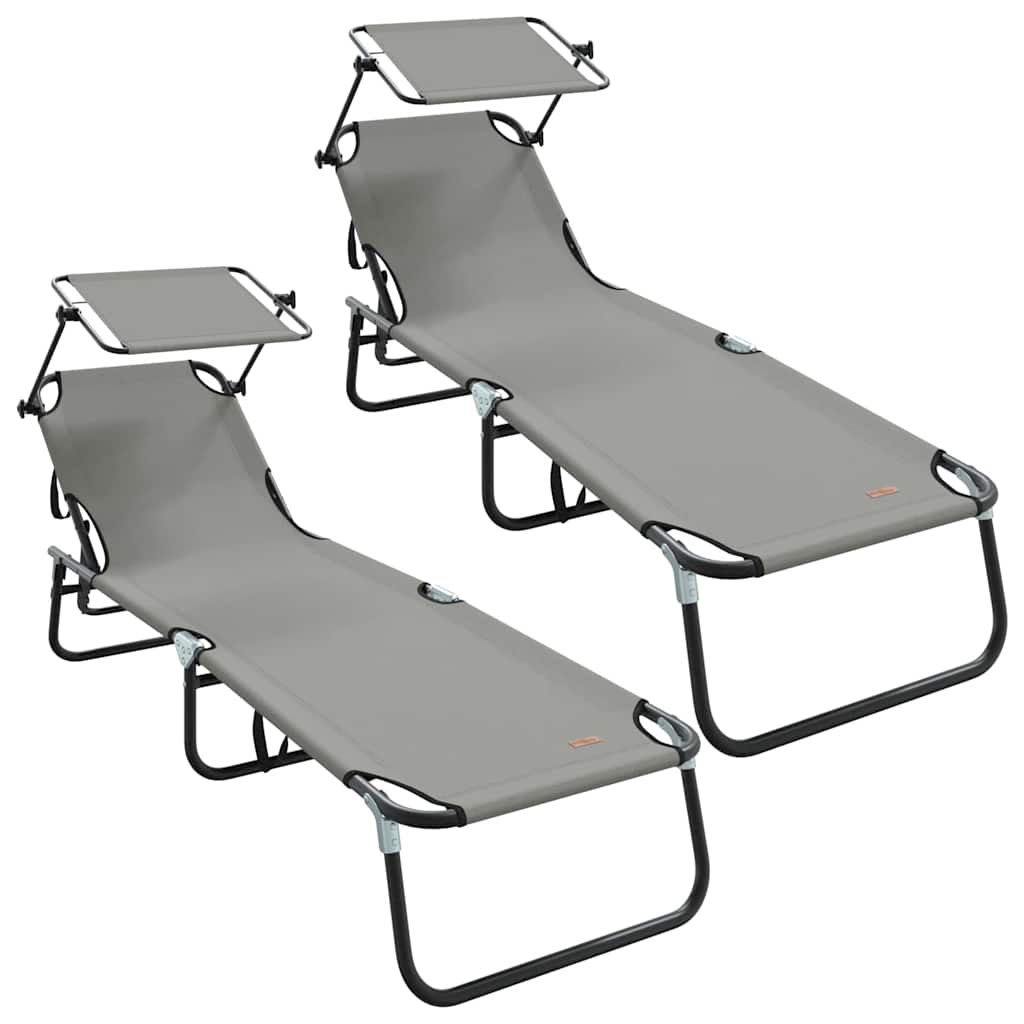 Folding Sun Lounger Folding 2 pcs Grey 56 x 190 x 81cm Fabric