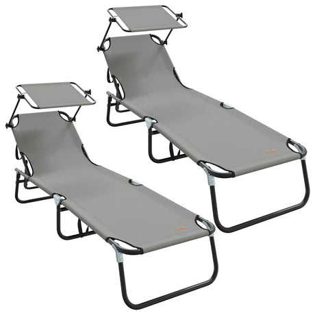Folding Sun Lounger Folding 2 pcs Grey 56 x 190 x 81cm Fabric