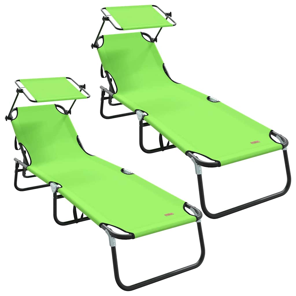 Folding Sun Lounger Folding 2 pcs Green 56 x 190 x 81cm Fabric