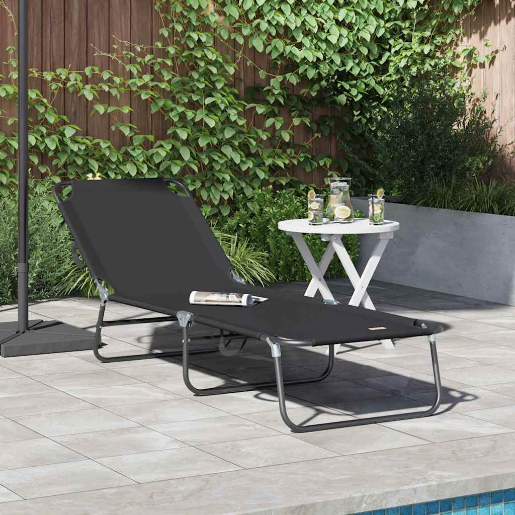 Folding Sun Lounger Folding Black 56 x 189 x 87cm Fabric