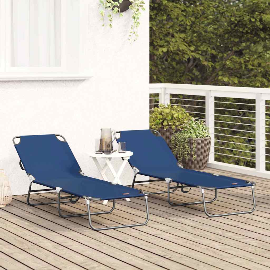 Folding Sun Lounger 2 pcs Blue 188 x 57 x 86.5 cm Polyester