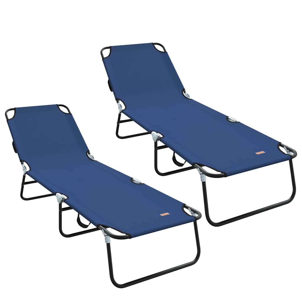 Folding Sun Lounger 2 pcs Blue 188 x 57 x 86.5 cm Polyester