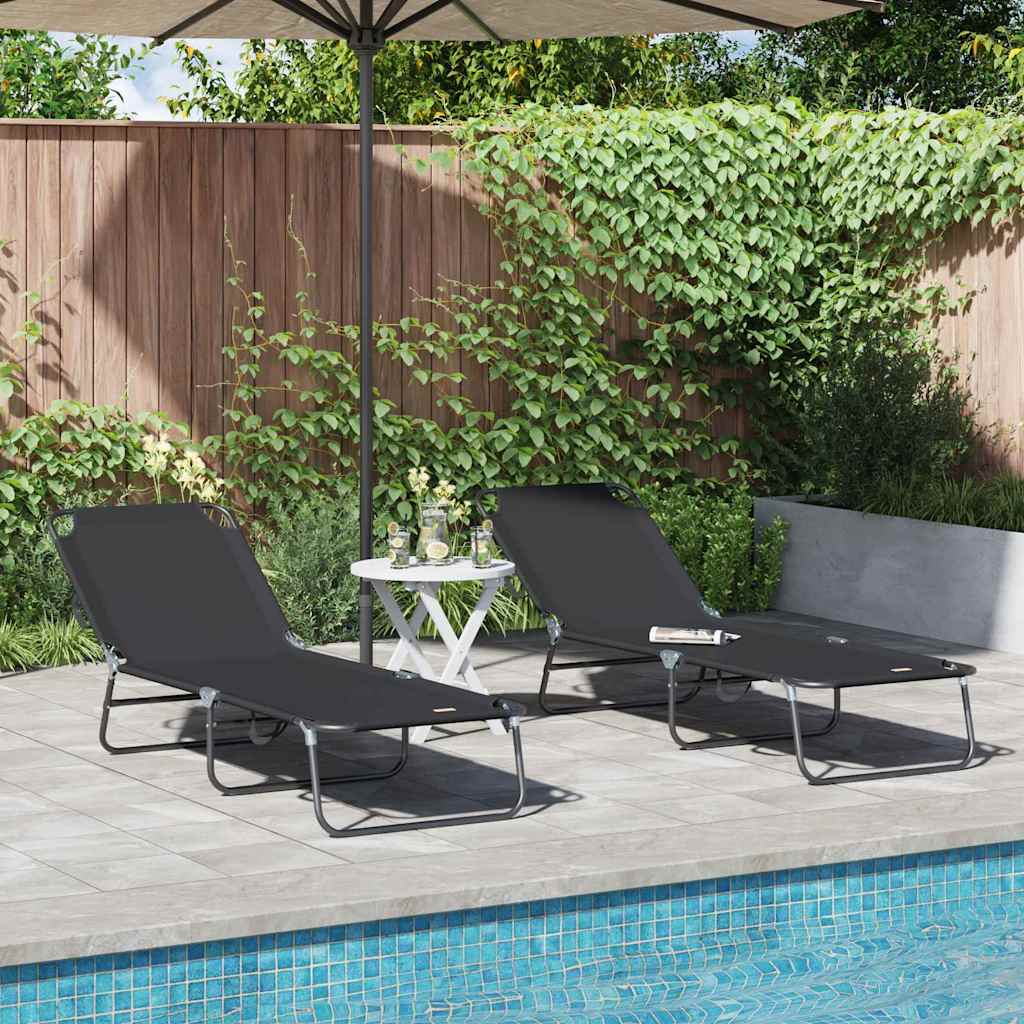 Folding Sun Lounger Folding 2 pcs Black 56 x 189 x 87cm Fabric