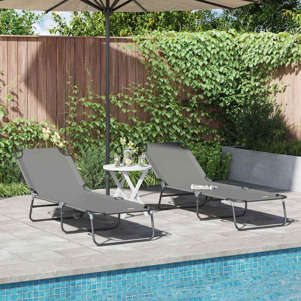 Folding Sun Lounger Folding 2 pcs Grey 56 x 189 x 87cm Fabric