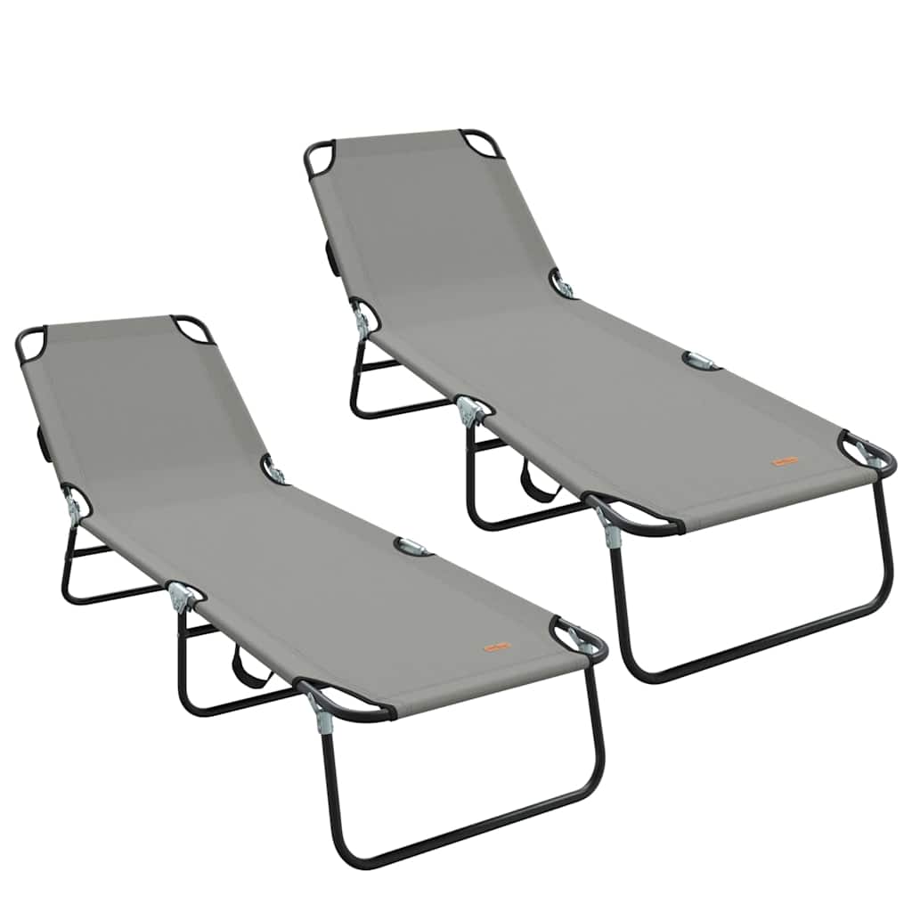 Folding Sun Lounger Folding 2 pcs Grey 56 x 189 x 87cm Fabric