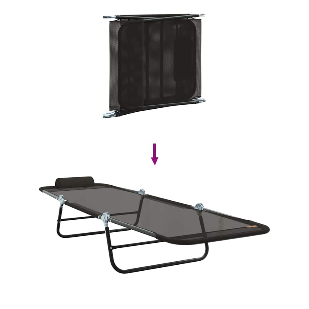 Folding Sun Lounger Folding Black 182 x 55 x 85.5cm Textilene