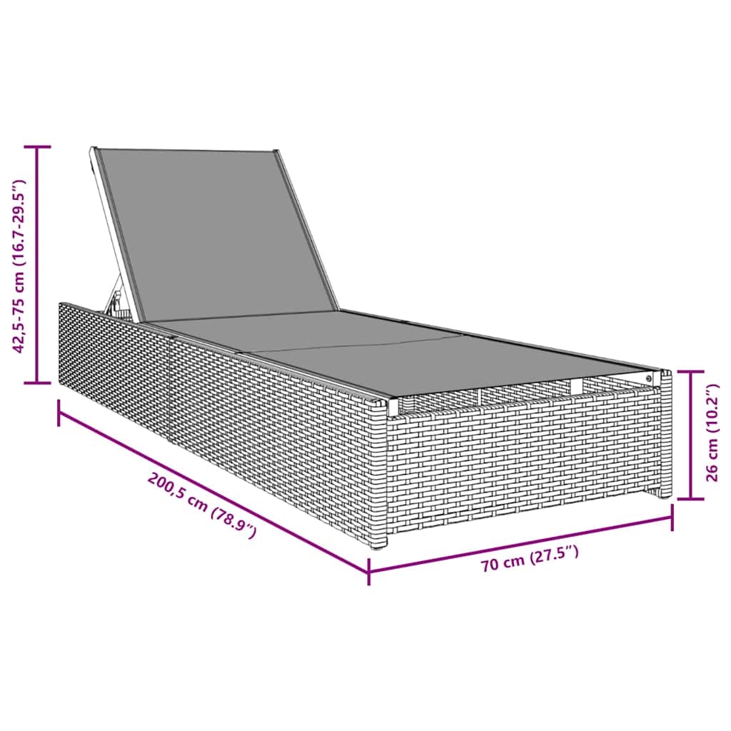 Sun Lounger Reclining Black 60 x 200 x 27cm Poly Rattan