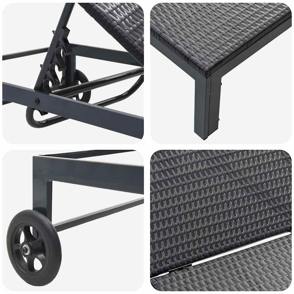 Sunbed 1-person Black 60 x 200 x 27cm Poly Rattan