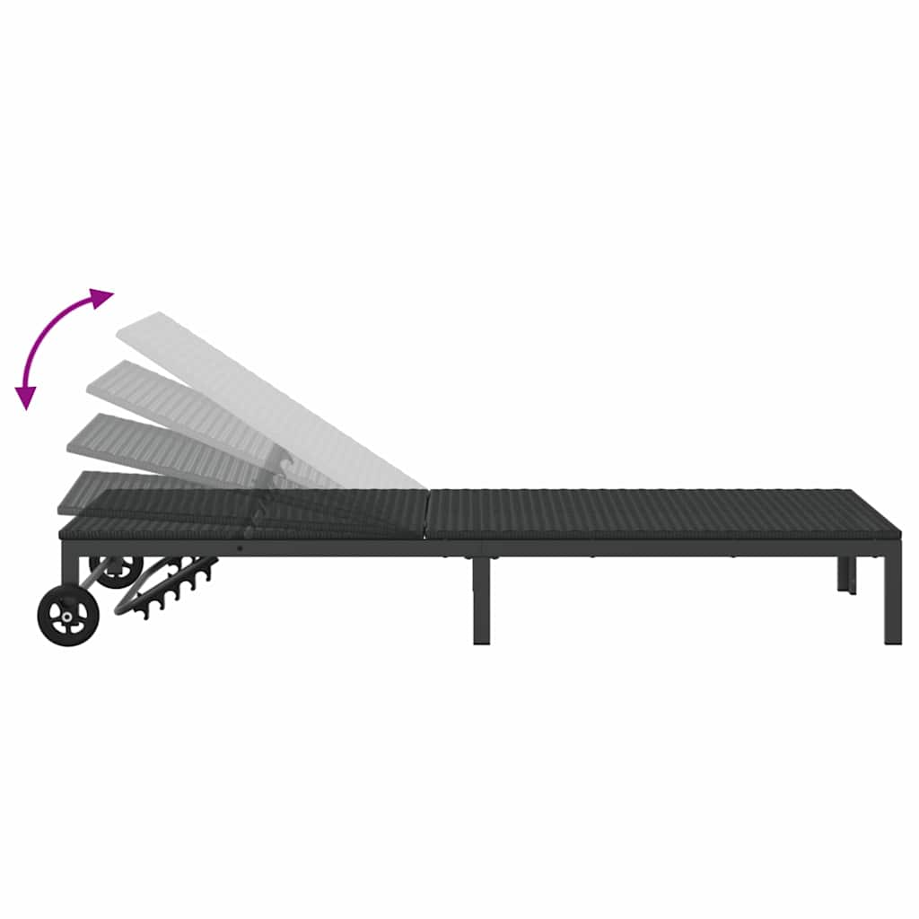 Sunbed 1-person Black 60 x 200 x 27cm Poly Rattan