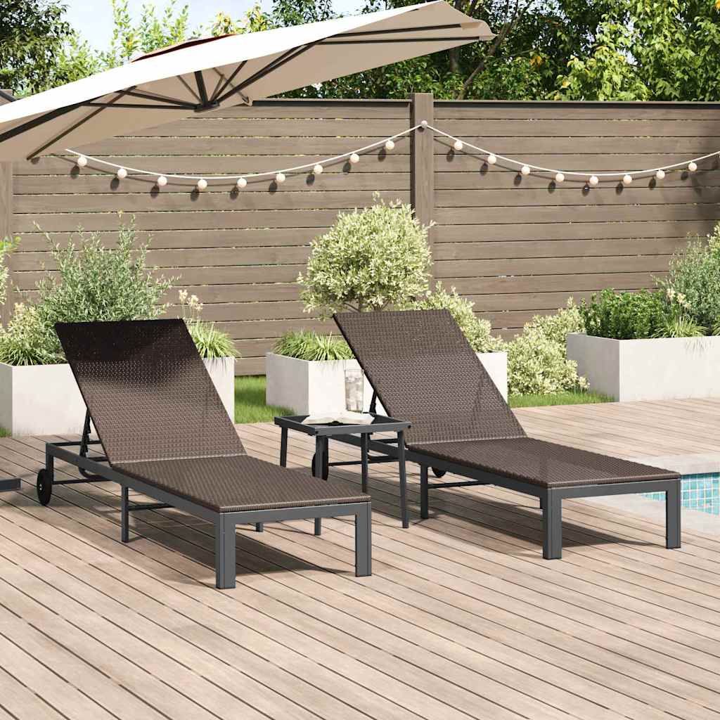 Sunbed with Cushion 2 pcs Brown 40 x 39 x 40.5cm Poly Rattan