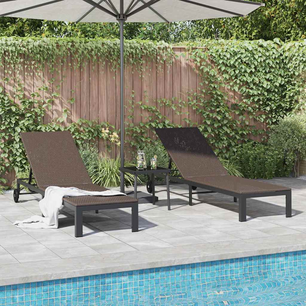 Sunbed with Cushion 2 pcs Brown 40 x 39 x 40.5cm Poly Rattan