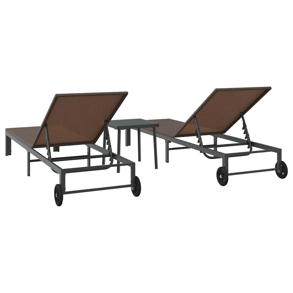 Sunbed with Cushion 2 pcs Brown 40 x 39 x 40.5cm Poly Rattan