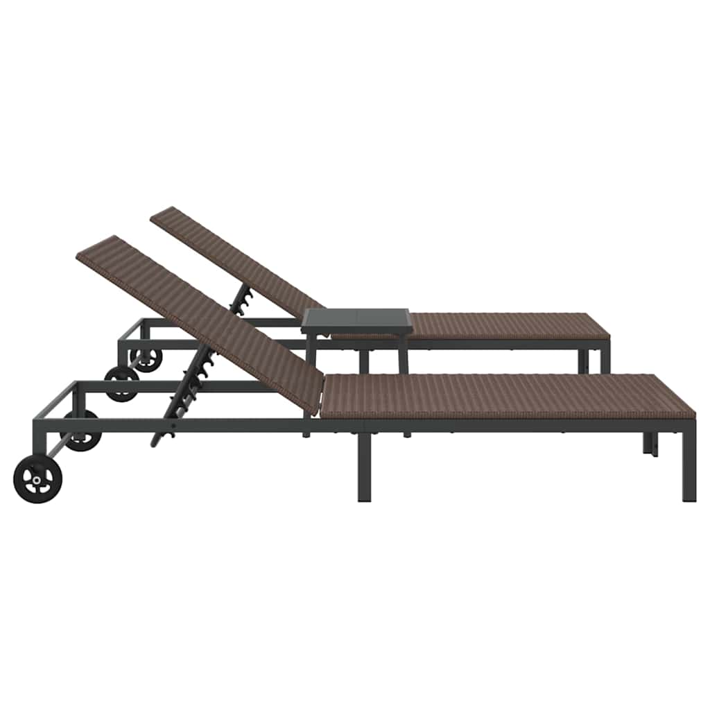 Sunbed with Cushion 2 pcs Brown 40 x 39 x 40.5cm Poly Rattan