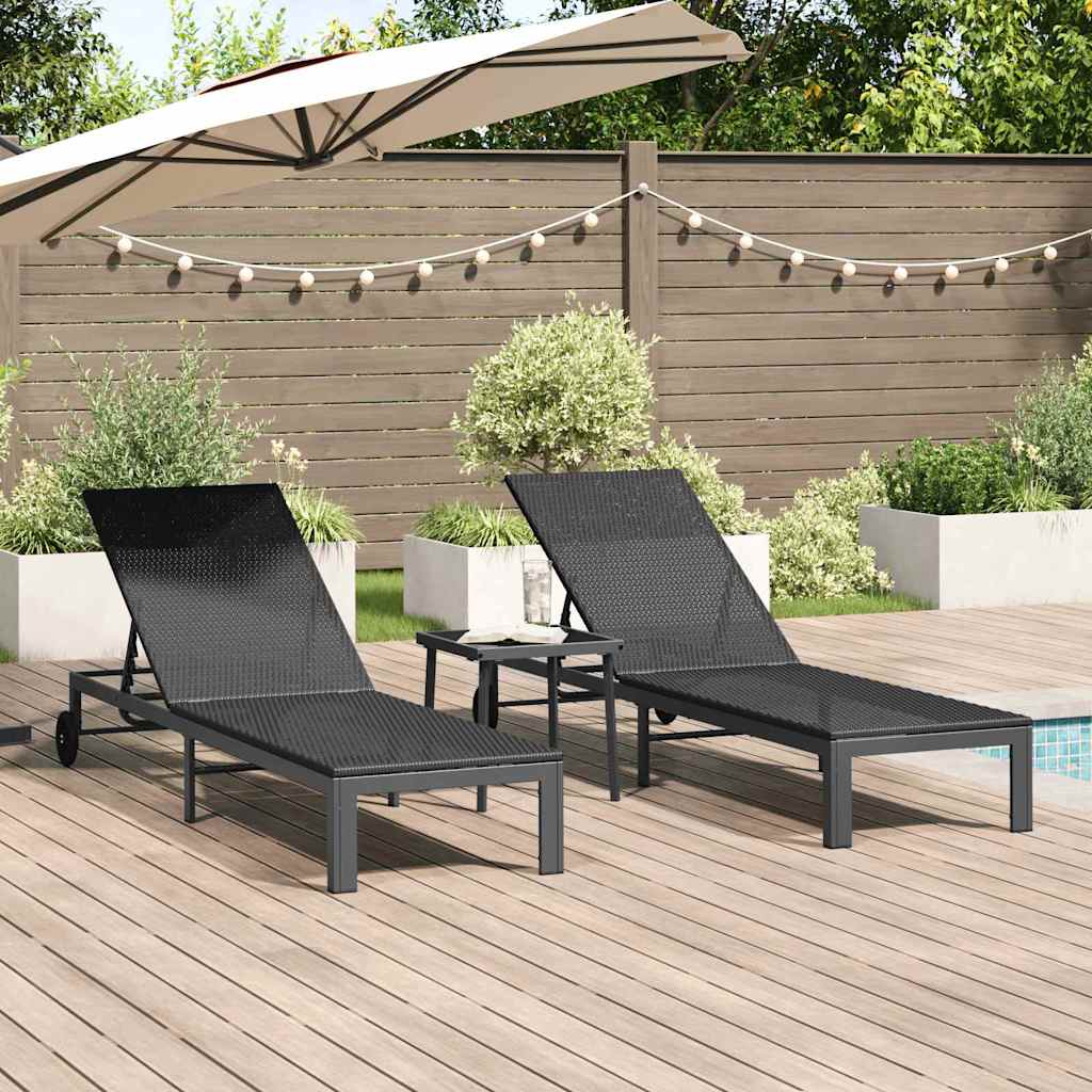 Sunbed Reclining 2-person 3 pcs Black Poly Rattan