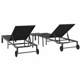 Sunbed Reclining 2-person 3 pcs Black Poly Rattan