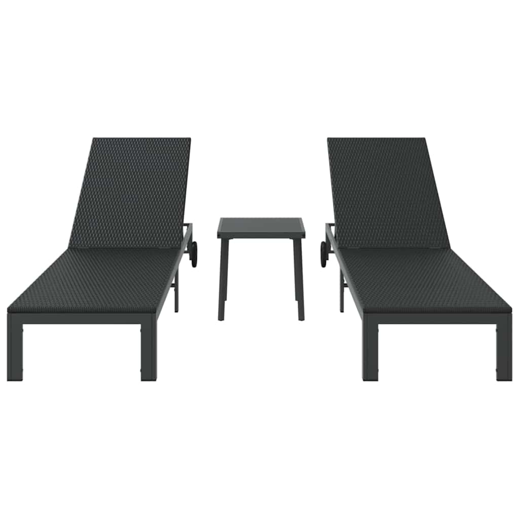 Sunbed Reclining 2-person 3 pcs Black Poly Rattan