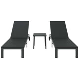 Sunbed Reclining 2-person 3 pcs Black Poly Rattan
