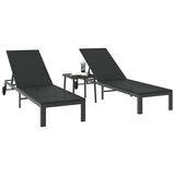 Sunbed Reclining 2-person 3 pcs Black Poly Rattan