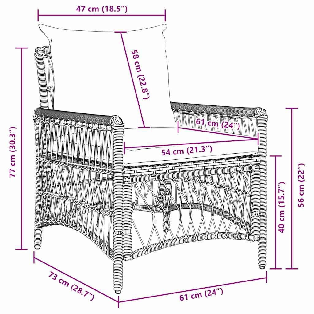 Garden Chair with Cushion Brown 73 x 61 x 77 cm Poly Rattan