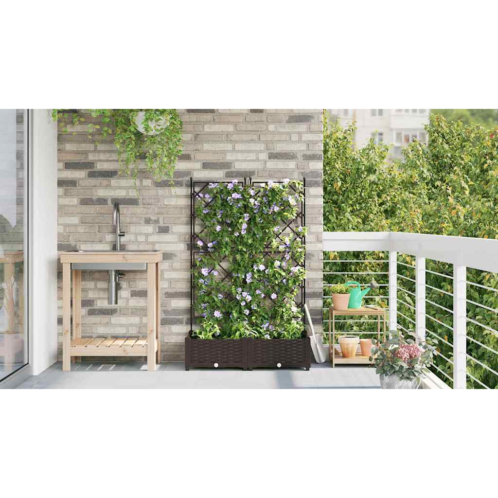 Garden Planter with Trellis Brown 80 x 40 x 125.5 cm PP