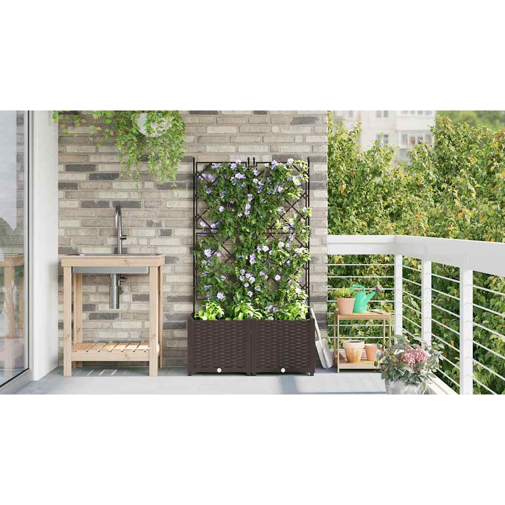 Garden Planter with Trellis 2 pcs Brown 80 x 40 x 143 cm PP