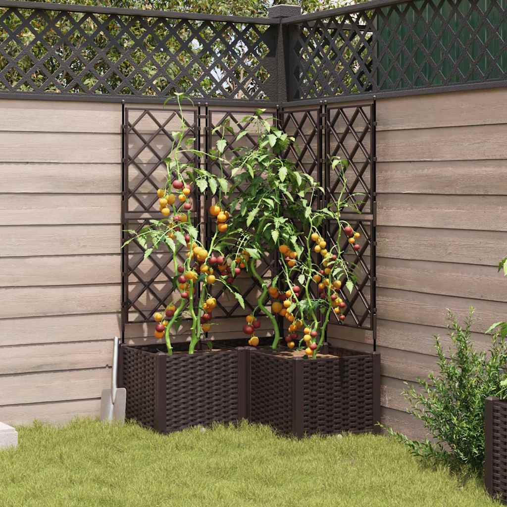 Garden Planter with Trellis 3 pcs Brown 80 x 80 x 143 cm PP
