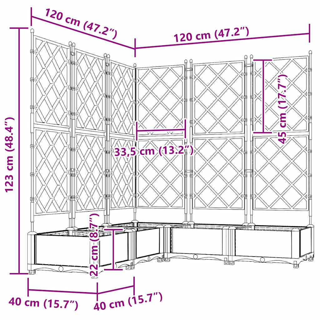 Garden Planter with Trellis 5 pcs Brown 120 x 120 x 125.5 cm PP