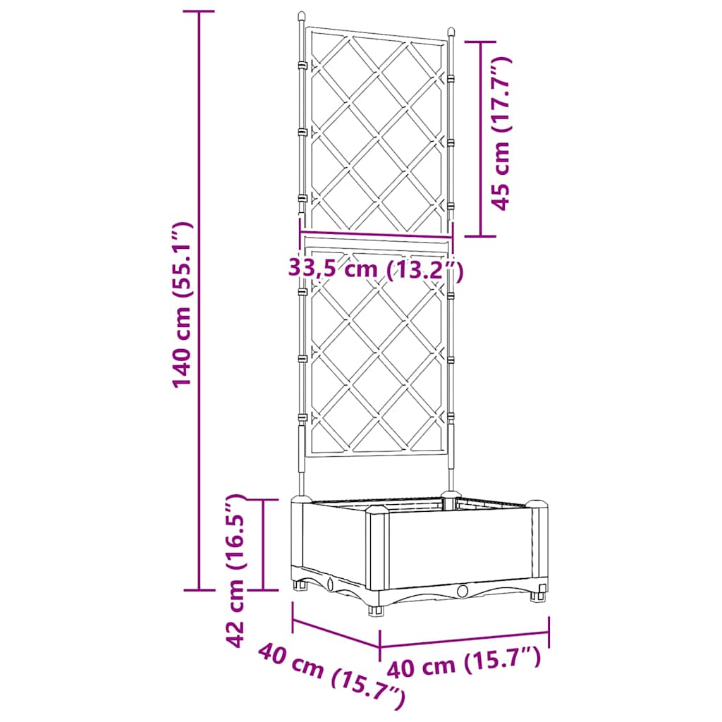 Garden Planter with Trellis Black 40 x 40 x 125.5 cm PP