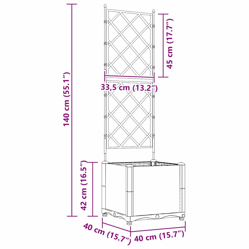 Garden Planter with Trellis Black 40 x 40 x 143 cm PP